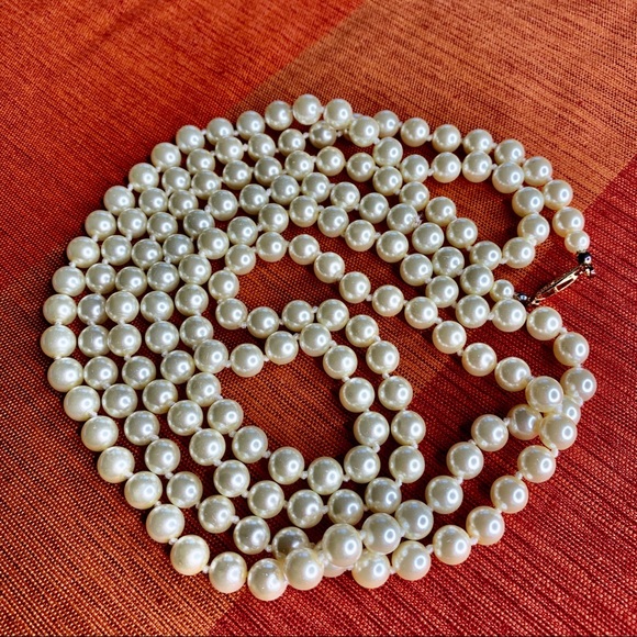 Jewelry - Vintage Glass Faux Pearl Necklace Hand Knotted 60” Jewelry - Vintage Glass Faux Pearl Necklace Hand Knotted 60”